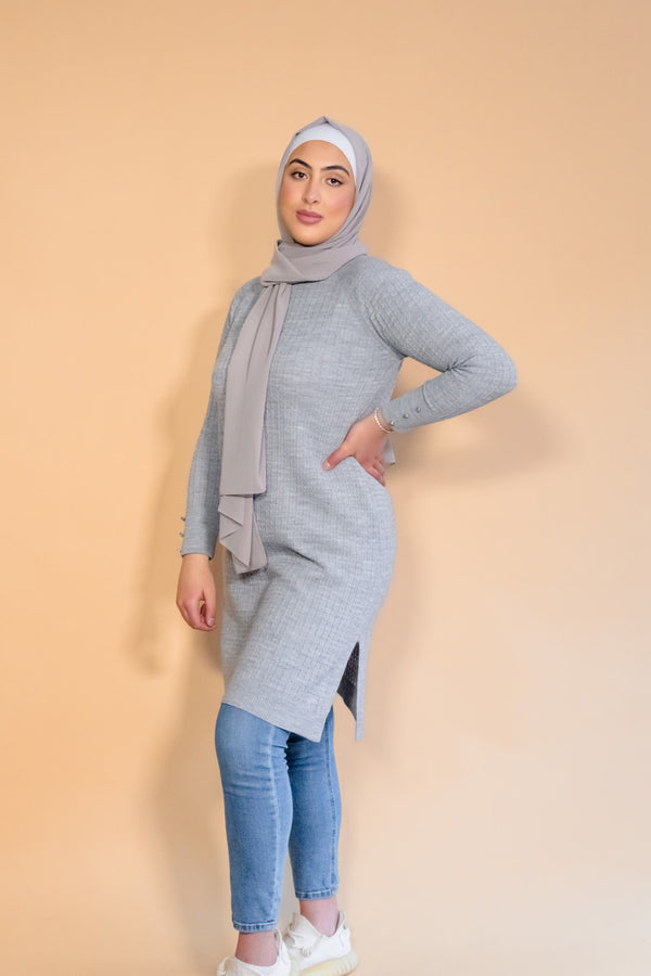 Grey Rib Knit Top