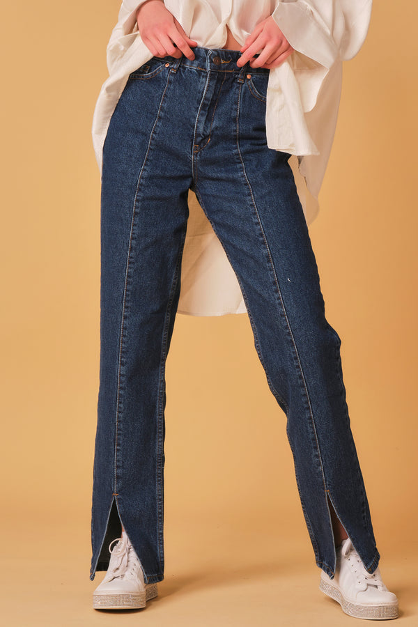 Front Slit Wide Jeans