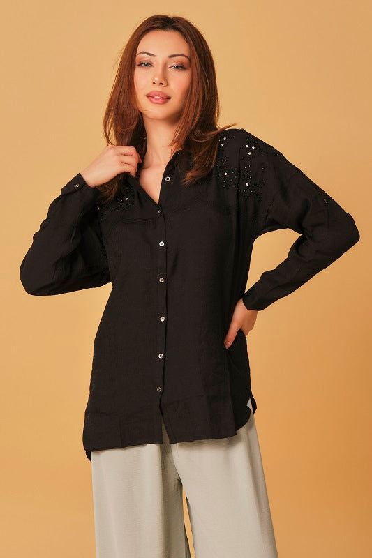 Embroidered black blouse