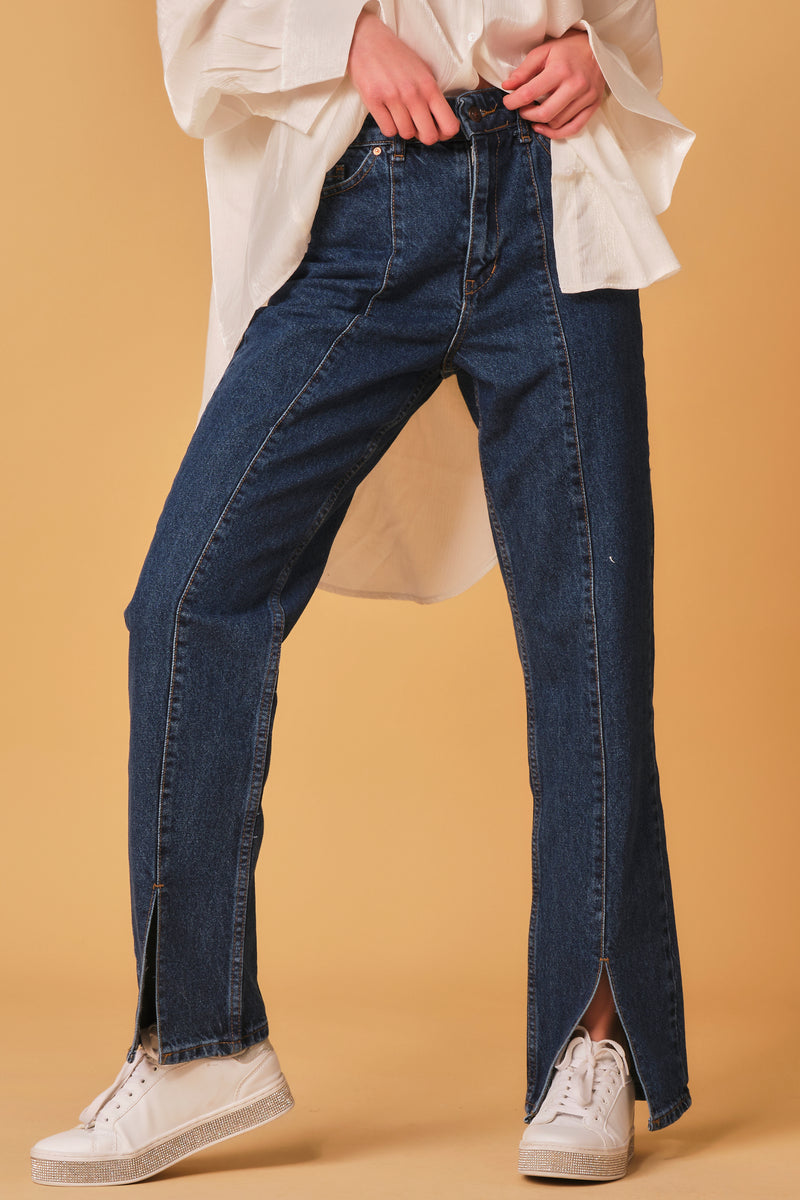 Front Slit Wide Jeans